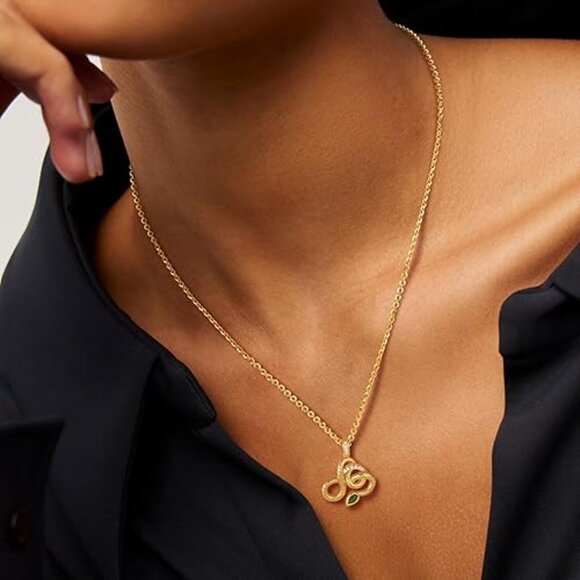 Neiman Marcus 18K Gold-Plated Emerald Snake Necklace - Picture 3 of 5